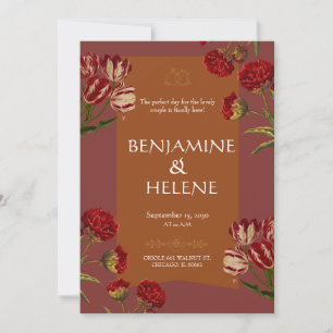 Invitation Carton d'invitation floral rouge Bourgogne