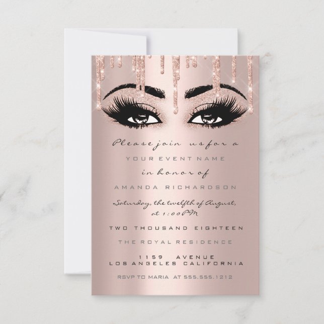 Invitation Carton d'invitation formel Rose Spark Glitter Drip (Devant)