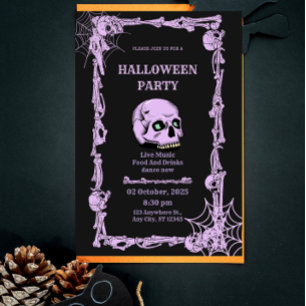 Invitation Carton d'invitation Halloween tête de mort gothiqu