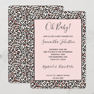 Invitation Carton d'invitation imprimé léopard rose poudré no