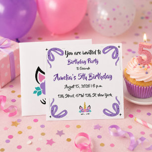 Invitation Carton d'invitation licorne personnalisé pour un j