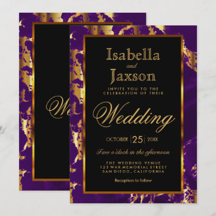 Invitation Carton d'invitation Marbre Violet et Or et Noir