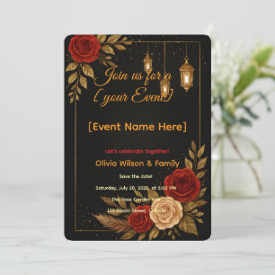 Invitation Carton d'invitation Modèle Luxe Noir Or Floral