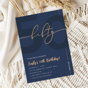 Invitation Carton d'invitation Moderne Bleu Nuit et Or pour 5