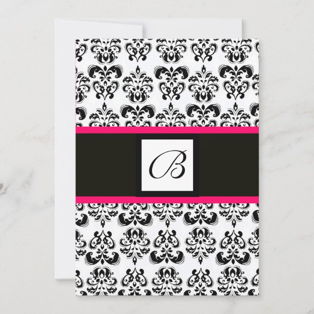 INVITATION CARTON D'INVITATION MONOGRAMME CARRÉ DAMASSÉ NOIR  (Devant)