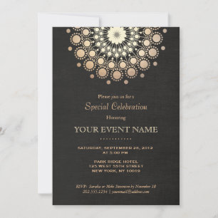 Invitation Carton d'invitation officiel noir mandala or éléga