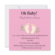 Carton d'invitation Oh Baby Rose Petits Pieds Fill