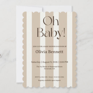 Invitation Carton d'invitation Oh Baby Taupe Stripe pour Baby