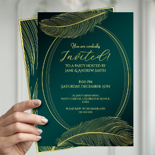 Invitation Carton d'invitation ovale à plume dorée élégante