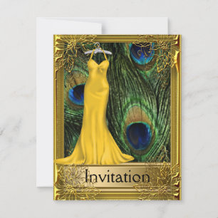 Invitation Carton d'invitation Paon et Or pour toute occasion