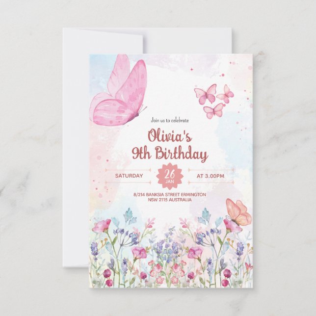 Invitation Carton d'invitation Papillon Pastel Aquarelle (8,9 (Devant)