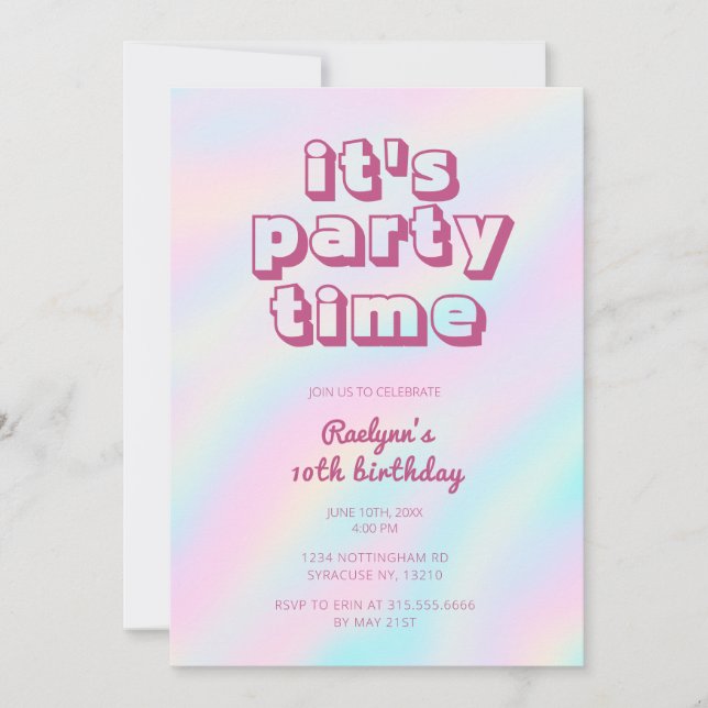 Invitation Carton d'invitation pastel hologramme tie dye arc- (Devant)
