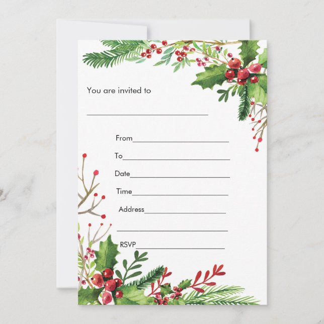 Invitation Carton d'invitation peint à l'aquarelle au gui ave (Devant)