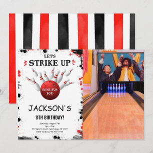 Invitation Carton d'invitation photo Bowling modifiable noir