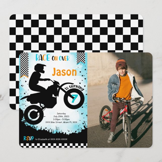 Invitation Carton d'invitation photo d'anniversaire de vélo m (Devant / Derrière)