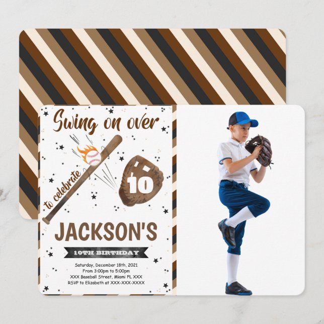 Invitation Carton d'invitation photo de baseball modifiable (Devant / Derrière)