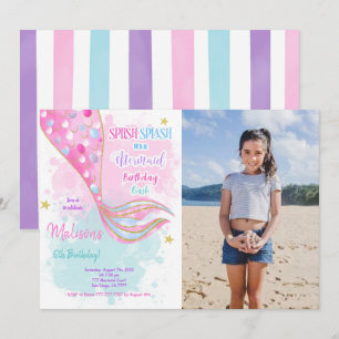 Invitation Carton d'invitation photo enfant sirène aquarelle