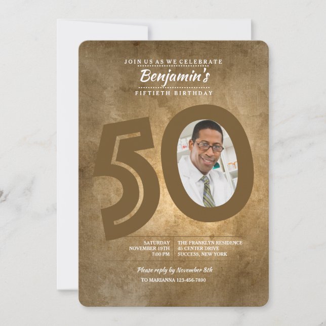 Invitation Carton d'invitation photo pour 50e anniversaire (Devant)