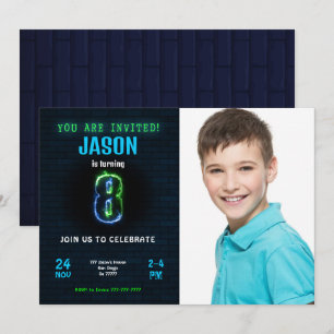Invitation Carton d'invitation photo pour les 8 ans d'un garç