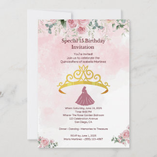 Invitation Carton d'invitation plat pour Quinceañera à motif 