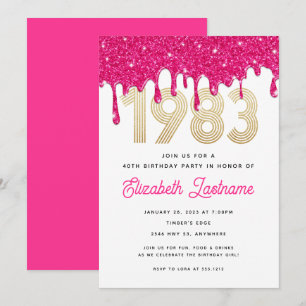 Invitation Carton d'invitation pour 40 ans avec gouttes de pa
