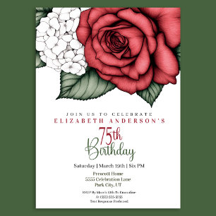 Invitation Carton d'invitation pour 75 ans avec rose rouge él