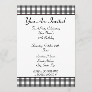 Invitation carton d'invitation pour anniversaire à carreaux g