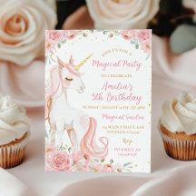 Carton d'invitation pour anniversaire Fleur Licorn