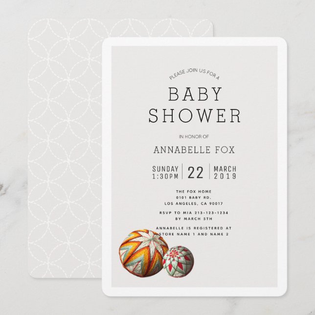 Invitation Carton d'invitation pour Baby Shower avec Boules d (Devant / Derrière)