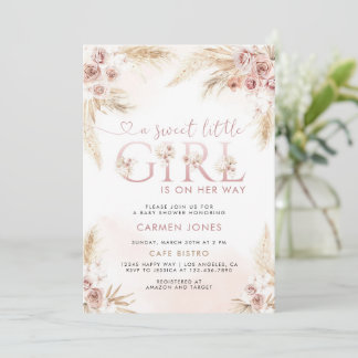 Invitation Carton d'invitation pour Baby Shower Bohème Fille 