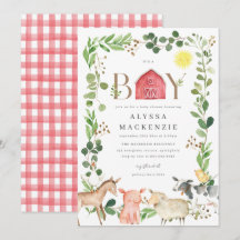 Carton d'invitation pour Baby Shower Ferme Animaux