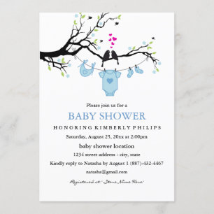 Invitation Carton d'invitation pour Baby Shower Garçon Oiseau
