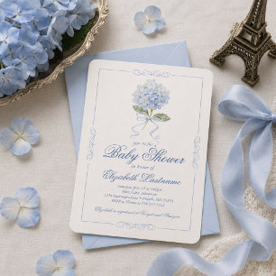 Invitation Carton d'invitation pour Baby Shower Hortensia Ble