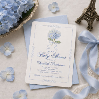 Invitation Carton d'invitation pour Baby Shower Hortensia Ble