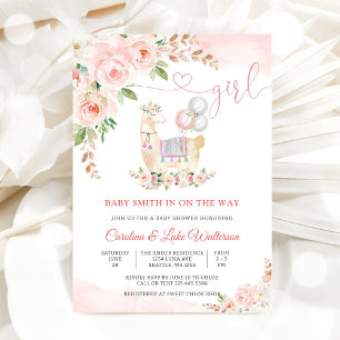 Invitation Carton d'invitation pour Baby Shower Llama Floral