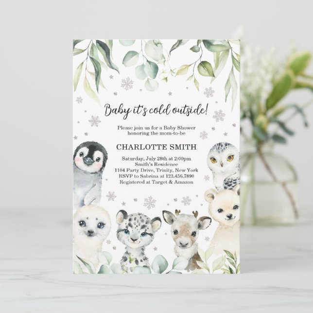 Invitation Carton d'invitation pour Baby Shower sur les Anima (Debout devant)