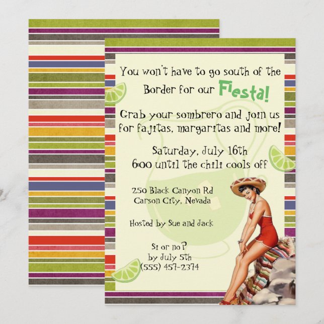 Invitation Carton d'invitation pour fête mexicaine pour adult (Devant / Derrière)