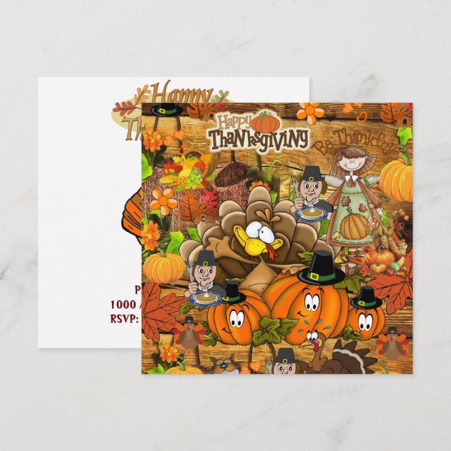 Invitation Carton d'invitation pour la fête de Thanksgiving (Devant / Derrière)