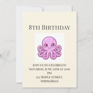 Invitation Carton d'invitation pour les 8 ans de bébé pieuvre