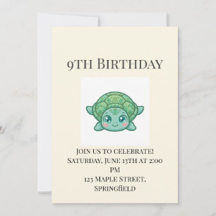 Invitation Carton d'invitation pour les 9 ans de bébé tortue 