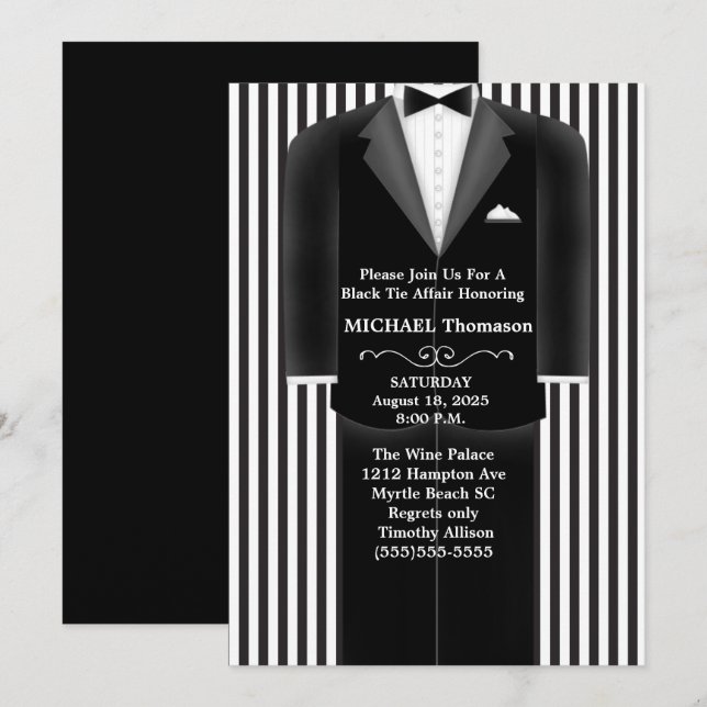 Invitation Carton d'invitation pour soirée de mariage en smok (Devant / Derrière)