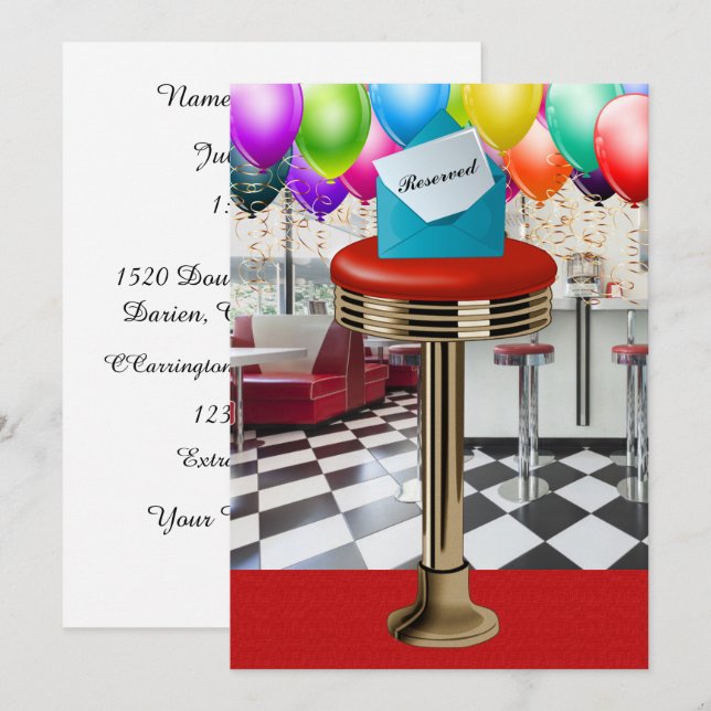 Invitation Carton d'invitation pour tabouret de bar rétro (Devant / Derrière)