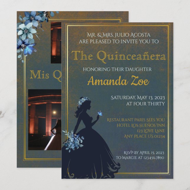 Invitation Carton d'invitation pour une Quinceañera (Devant / Derrière)