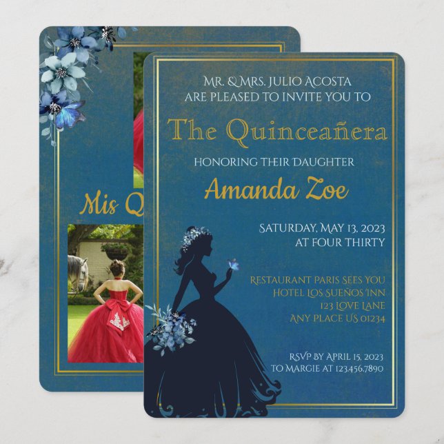 Invitation Carton d'invitation pour une Quinceañera (Devant / Derrière)