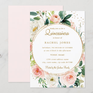 Invitation Carton d'invitation Quinceanera Floral Géométrique
