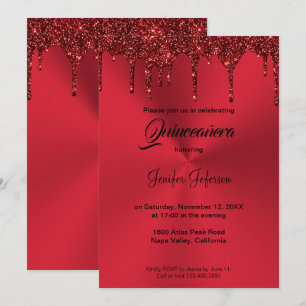Invitation Carton d'invitation Quinceanera pailleté rouge mét