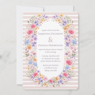 Invitation Carton d'invitation rayé avec cadre de fleurs de j