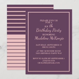 Invitation Carton d'invitation rayé pour anniversaire avec un