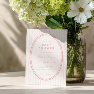 Invitation Carton d'invitation rayé rose pour Baby Shower Pré