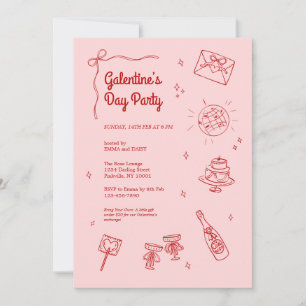 Invitation Carton d'invitation rétro rouge et rose pour la fê